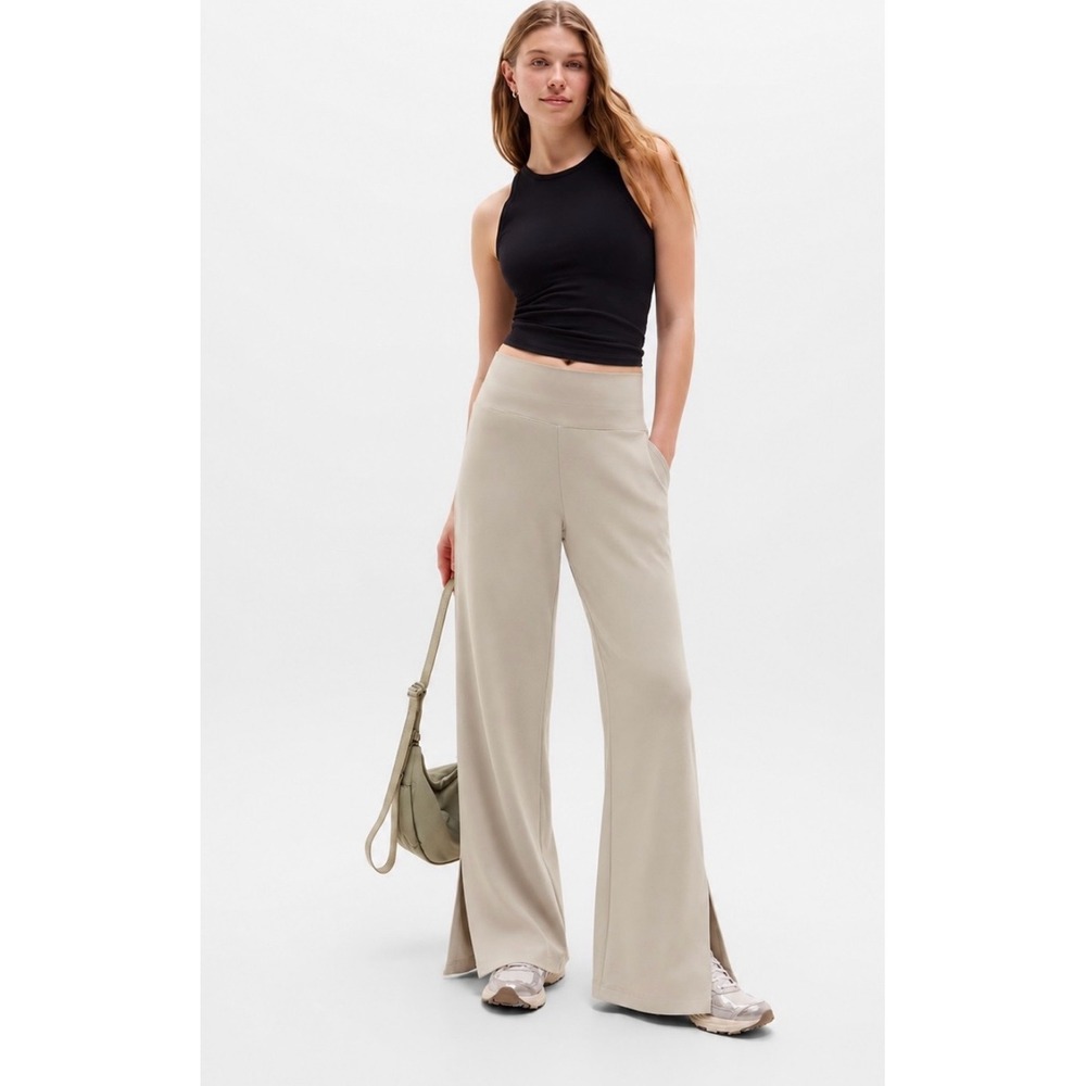 Athleta Venice Wide-Leg High-Waist Split Hem Pants Bone Beige Womens Large L